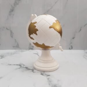 Adorno Mundo En Color Blanco Con Dorado.