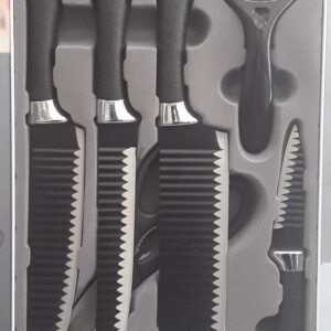 Set De Cuchillos Negros Con Plateado.